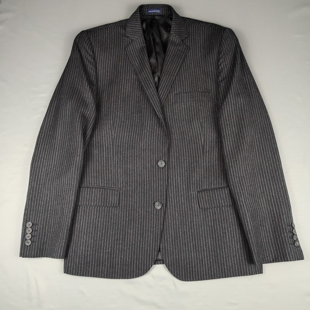 Stafford Signature Blazer Men 44R Slim Fit Gray Pinstripe 100% Wool Jacket